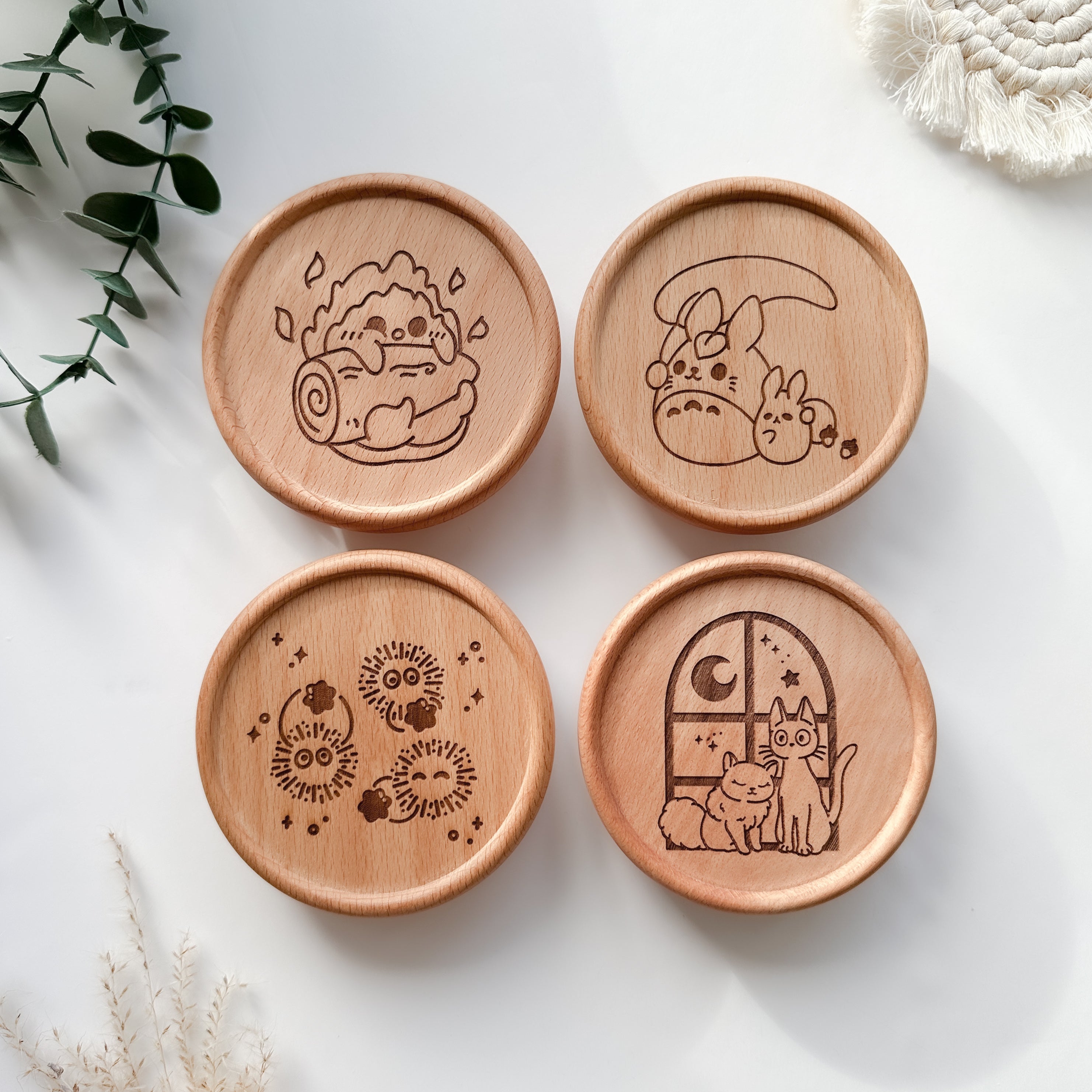 Wooden Coaster Cute Spirits Set of 4